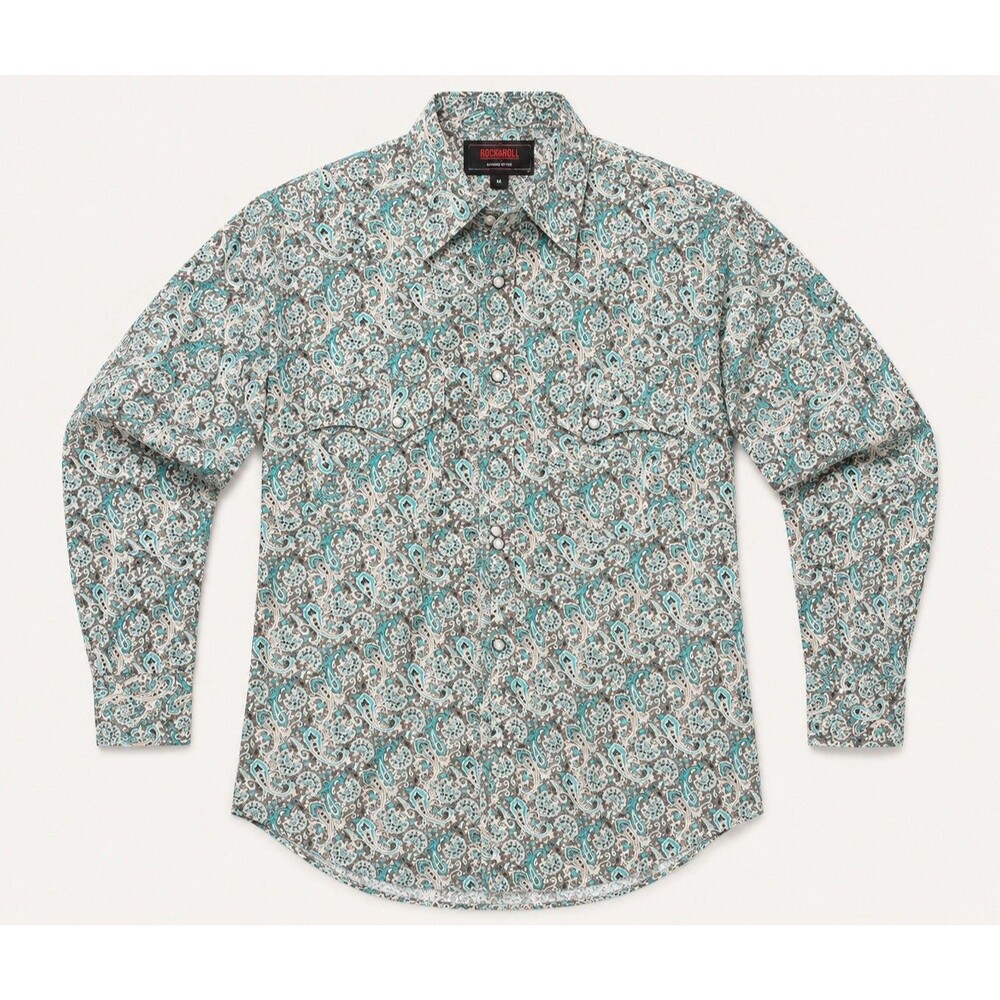 Rock and Roll Denim Pearl Snap Shirt Mens M Modern Fit Paisley Western NWOT